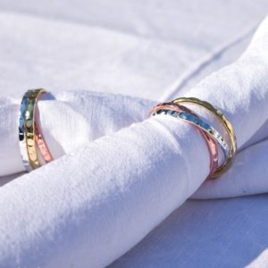 Napking ring bangles in silver, gold and copper colours