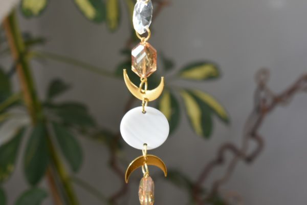 suncatcher with phases of the moon, by a plant