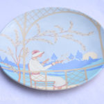 Poole 448 Art Deco Autumn Plate with lady under a tree with Autumn leaves. The plate has lovely blue tones