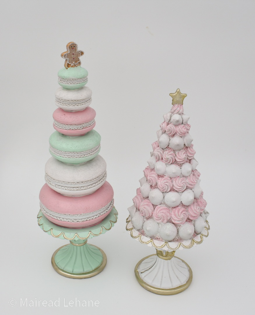 macaron and candy cone trees on stands